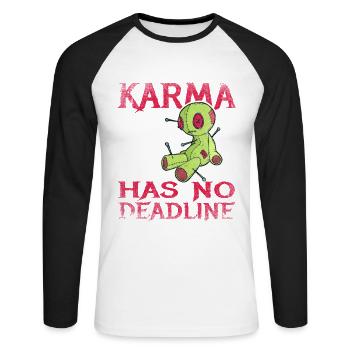 Karma has no deadline - Unisex Long Sleeve Baseball T-Shirt - white/black - Front - Nik (191cm)