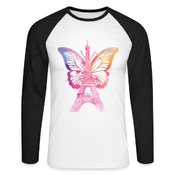 Paris France City Skyline Eiffel Tower Art - Unisex Long Sleeve Baseball T-Shirt - white/black - Front - Nik (191cm)