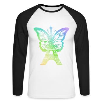 Paris Frankreich Stadt Skyline Eiffelturm Kunst - Unisex Baseballshirt langarm - Weiß/Schwarz - Vorne - Nik (191cm)