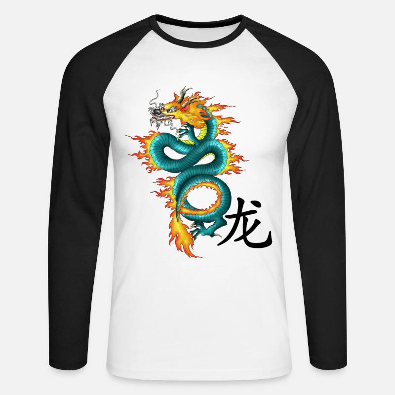 Drache - Long - Unisex Baseballshirt langarm - Weiß/Schwarz