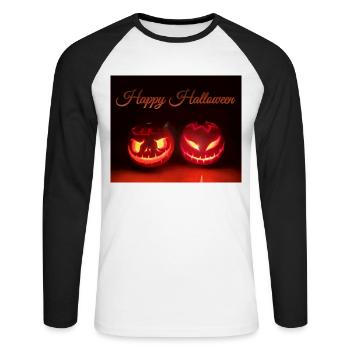 Happy Halloween Kürbisse - Unisex Baseballshirt langarm - Weiß/Schwarz - Vorne - Nik (191cm)