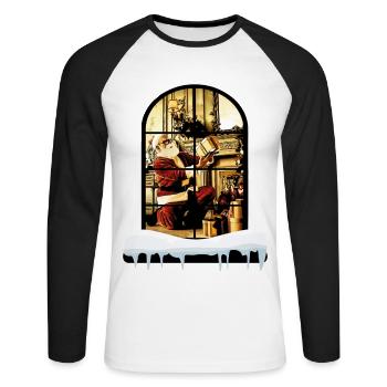 Père Noël à la maison - T-shirt baseball manches longues Homme - blanc/noir - Devant - Nik (191cm)