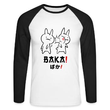 Baka - Slap in Japanese Anime Manga - Unisex Long Sleeve Baseball T-Shirt - white/black - Front - Nik (191cm)