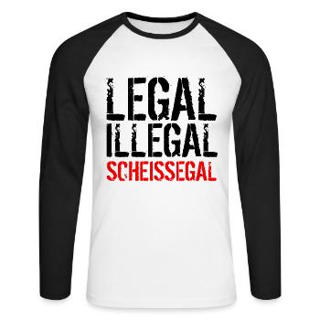 Legal Illegal Scheissegal - Mir Doch Egal - Unisex Baseballshirt langarm - Weiß/Schwarz - Vorne - Nik (191cm)