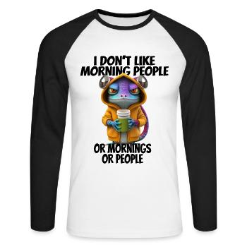 C’est drôle de dire que je n’aime pas les gens du matin... - T-shirt baseball manches longues Homme - blanc/noir - Devant - Nik (191cm)