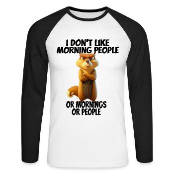 C’est drôle de dire que je n’aime pas les gens du matin... - T-shirt baseball manches longues Homme - blanc/noir - Devant - Nik (191cm)