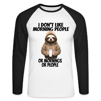 C’est drôle de dire que je n’aime pas les gens du matin... - T-shirt baseball manches longues Homme - blanc/noir - Devant - Nik (191cm)