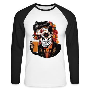 Dia De los Muertos Crâne de bière - T-shirt baseball manches longues Homme - blanc/noir - Devant - Nik (191cm)