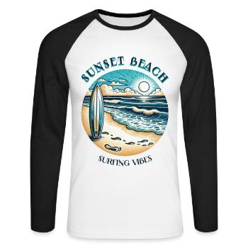 Sunset Beach Surfing Vibes - Unisex Long Sleeve Baseball T-Shirt - white/black - Front - Nik (191cm)