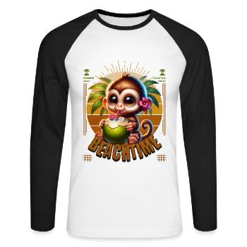 Singe avec cocktail Beachtime - T-shirt baseball manches longues Homme - blanc/noir - Devant - Nik (191cm)