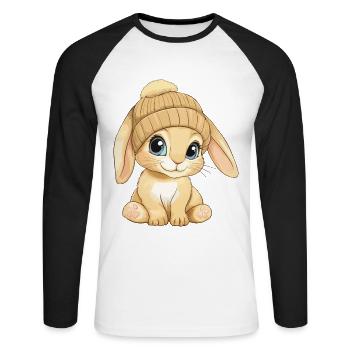 Lapin mignon mignon bébé enfants animal dessin animé - T-shirt baseball manches longues Homme - blanc/noir - Devant - Nik (191cm)