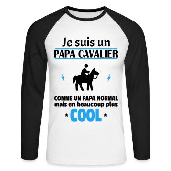 Je suis un papa cavalier, fête des pères, noël - T-shirt baseball manches longues Homme - blanc/noir - Devant - Nik (191cm)