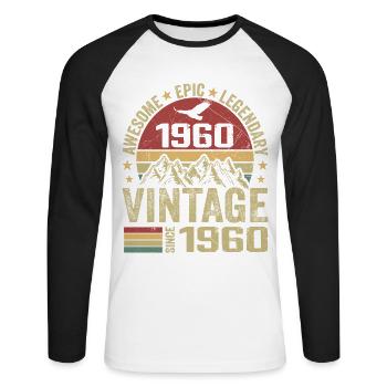 Vintage 1960's Birthday Gift 1960's - Born in 1960 - Unisex Long Sleeve Baseball T-Shirt - white/black - Front - Nik (191cm)