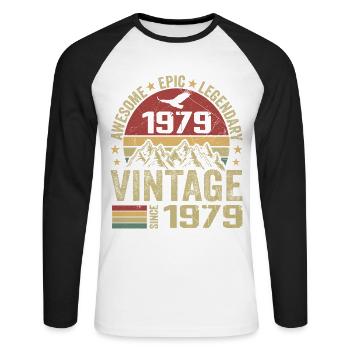 Vintage 1979 Birthday Gift 1979 - Born in 1979 - Unisex Long Sleeve Baseball T-Shirt - white/black - Front - Nik (191cm)