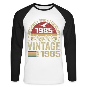Vintage 1985 Cadeau Anniversaire 1985 - Né en 1985 - T-shirt baseball manches longues Homme - blanc/noir - Devant - Nik (191cm)