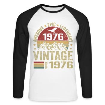 Vintage 1976 Cadeau Anniversaire 1976 - Né en 1976 - T-shirt baseball manches longues Homme - blanc/noir - Devant - Nik (191cm)