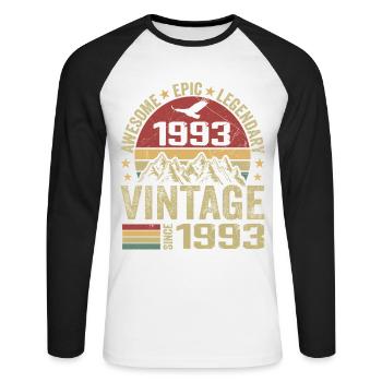 Vintage 1993 Birthday Gift 1993 - Born in 1993 - Unisex Long Sleeve Baseball T-Shirt - white/black - Front - Nik (191cm)