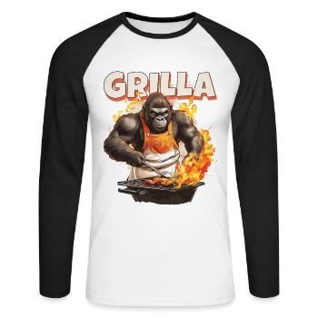 Grillen Grilla Griller Gorilla BBQ Spruch Lustig - Unisex Baseballshirt langarm - Weiß/Schwarz - Vorne - Nik (191cm)