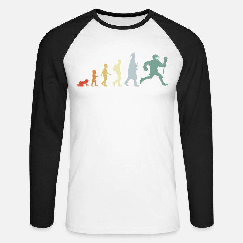 Evolution eines Lacrosse Spielers - Unisex Baseballshirt langarm - Weiß/Schwarz