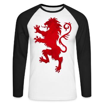 Wappen Löwe rot Wappentier - Unisex Baseballshirt langarm - Weiß/Schwarz - Vorne - Nik (191cm)