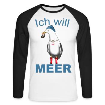 Kapitän Seefahrt Anker Meer - Ich will Meer! - Unisex Baseballshirt langarm - Weiß/Schwarz - Vorne - Nik (191cm)