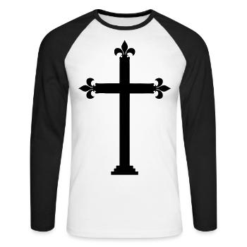 croix royaliste - T-shirt baseball manches longues Homme - blanc/noir - Devant - Nik (191cm)