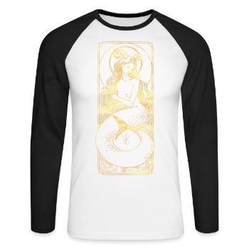 Zodiac sign - Capricorn - Line - gold - Unisex Long Sleeve Baseball T-Shirt - white/black - Front - Nik (191cm)