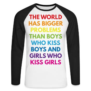 LGBTQ+ - T-shirt baseball manches longues Homme - blanc/noir - Devant - Nik (191cm)
