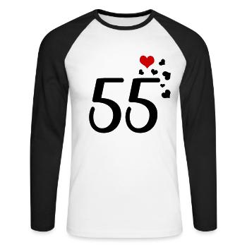 55. Geburtstag Jubiläum Herzen 55 - Unisex Baseballshirt langarm - Weiß/Schwarz - Vorne - Nik (191cm)