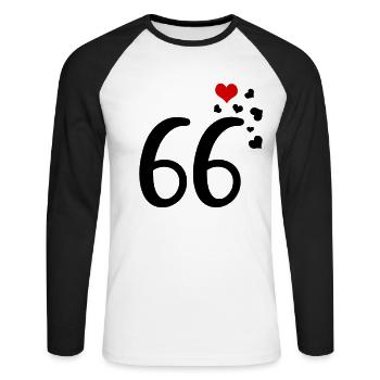 66. Geburtstag Jubiläum Herzen 66 - Unisex Baseballshirt langarm - Weiß/Schwarz - Vorne - Nik (191cm)