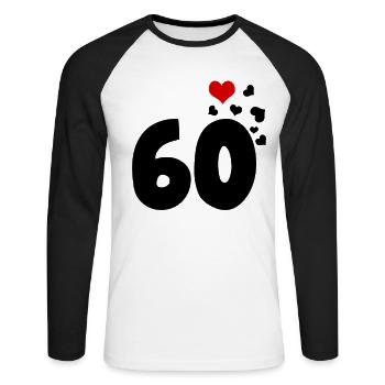 60 cœurs 60e anniversaire - T-shirt baseball manches longues Homme - blanc/noir - Devant - Nik (191cm)