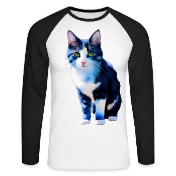Un chat domestique à poil court attend son propriétaire - T-shirt baseball manches longues Homme - blanc/noir - Devant - Nik (191cm)