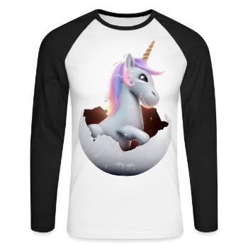 Baby Einhorn schlüpft aus Ei - Unisex Baseballshirt langarm - Weiß/Schwarz - Vorne - Nik (191cm)