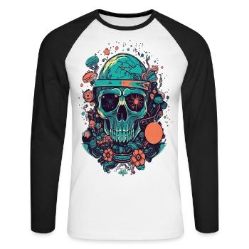 vecteur psychédélique crâne illustration magie Design - T-shirt baseball manches longues Homme - blanc/noir - Devant - Nik (191cm)