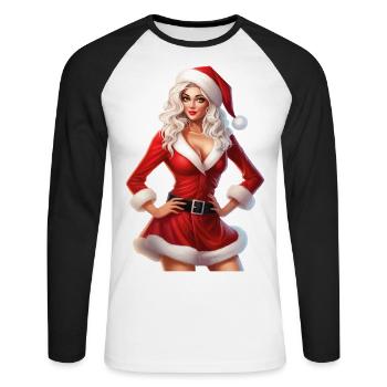 Santa Woman Sexy Seductive Christmas - Unisex Long Sleeve Baseball T-Shirt - white/black - Front - Nik (191cm)