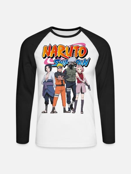 Naruto Shippuden Sasuke, Naruto, Kakashi & Sakura - Unisex Baseballshirt langarm - Weiß/Schwarz