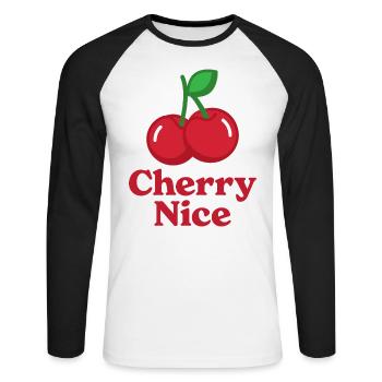 Cerise Nice - T-shirt baseball manches longues Homme - blanc/noir - Devant - Nik (191cm)