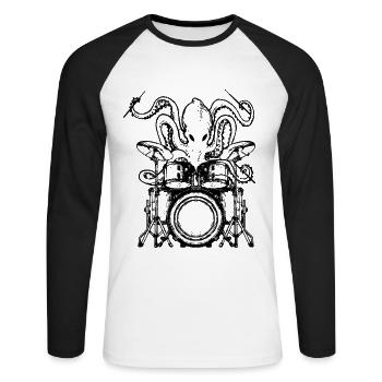 Drummer octopus - percussion octopus gift - Unisex Long Sleeve Baseball T-Shirt - white/black - Front - Nik (191cm)