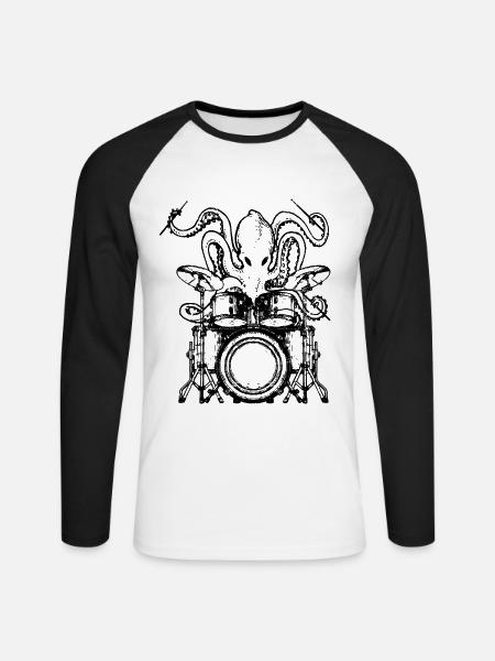 Drummer Oktopus - Schlagzeug Tintenfisch Geschenk - Unisex Baseballshirt langarm - Weiß/Schwarz