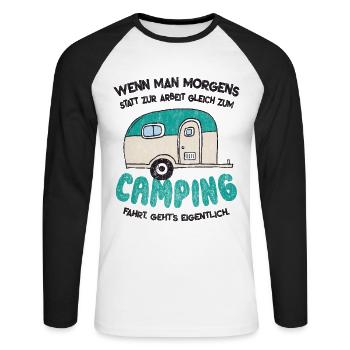 Cadeau de caravane drôle de vacances camping vacances - T-shirt baseball manches longues Homme - blanc/noir - Devant - Nik (191cm)