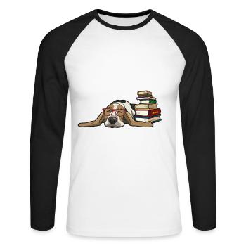 Basset Hound 1 - T-shirt baseball manches longues Homme - blanc/noir - Devant - Nik (191cm)