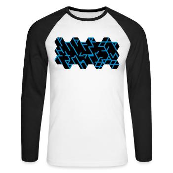 Quantum Runes Futhark 0 ©, linéaire, cellules,2-colorées - T-shirt baseball manches longues Homme - blanc/noir - Devant - Nik (191cm)
