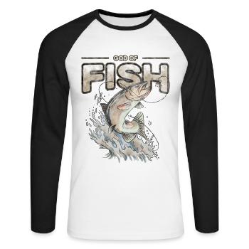 God of Fish - Unisex Baseballshirt langarm - Weiß/Schwarz - Vorne - Nik (191cm)