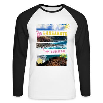 Lanzarote Sommer Sonne Strand Meer Palmen Urlaub - Unisex Baseballshirt langarm - Weiß/Schwarz - Vorne - Nik (191cm)