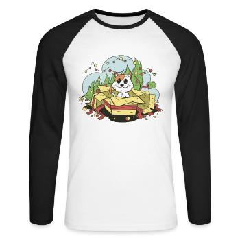 Cat Noël Arbre de Noël Cadeaux Cartoon - T-shirt baseball manches longues Homme - blanc/noir - Devant - Nik (191cm)