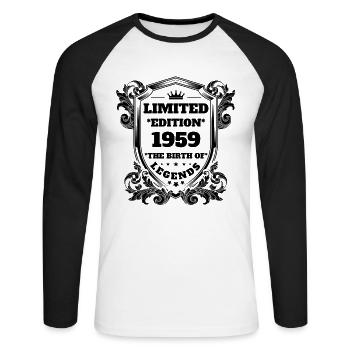 1959 - Unisex Baseballshirt langarm - Weiß/Schwarz - Vorne - Nik (191cm)