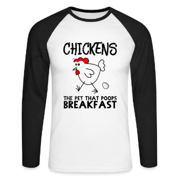 Chicken Breakfast - Hühner Frühstück Eier Geschenk - Unisex Baseballshirt langarm - Weiß/Schwarz - Vorne - Nik (191cm)