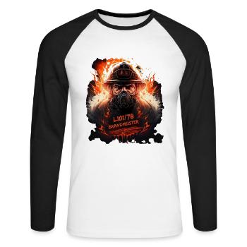 Brandmeister im Einsatz - Unisex Baseballshirt langarm - Weiß/Schwarz - Vorne - Nik (191cm)