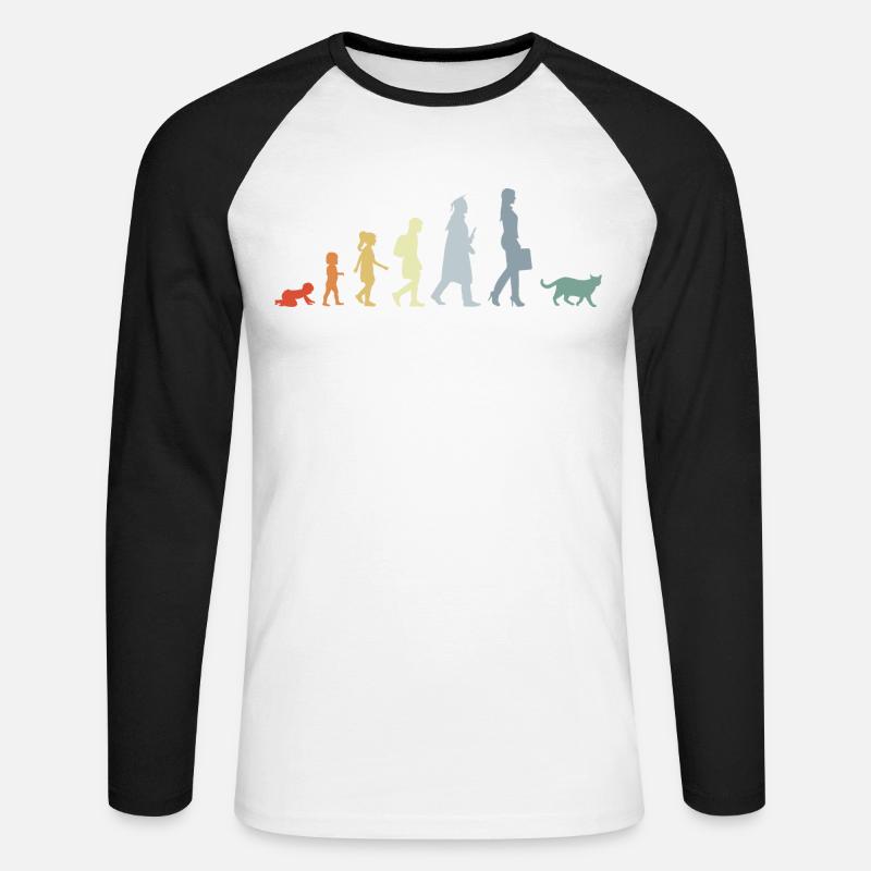 Evolution eines Katzenliebhabers - Unisex Baseballshirt langarm - Weiß/Schwarz