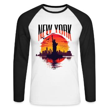 Statue de la Liberté de New York, Sun, États-Unis - T-shirt baseball manches longues Homme - blanc/noir - Devant - Nik (191cm)